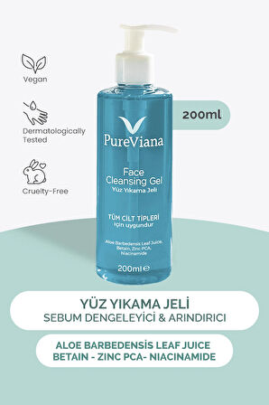 Yüz Temizleme Jeli 200ML – Aloe Vera + Niacinamide + Bha – Siyah Nokta & Akne Karşıtı, Gözenek Temizleyici