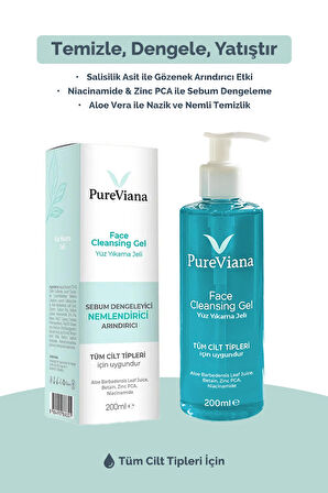 Yüz Temizleme Jeli 200ML – Aloe Vera + Niacinamide + Bha – Siyah Nokta & Akne Karşıtı, Gözenek Temizleyici