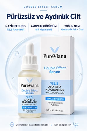 Double Effect Serum 30ML – AHA-BHA + Niacinamide + Hyaluronik Asit – Aydınlatıcı, Gözenek Sıkılaştırıcı, Ton Eşitleyici