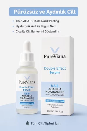 Double Effect Serum 30ML – AHA-BHA + Niacinamide + Hyaluronik Asit – Aydınlatıcı, Gözenek Sıkılaştırıcı, Ton Eşitleyici