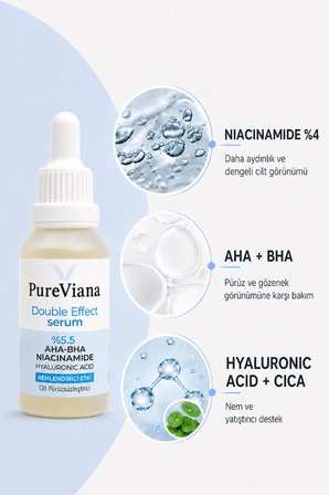 Double Effect Serum 30ML – AHA-BHA + Niacinamide + Hyaluronik Asit – Aydınlatıcı, Gözenek Sıkılaştırıcı, Ton Eşitleyici