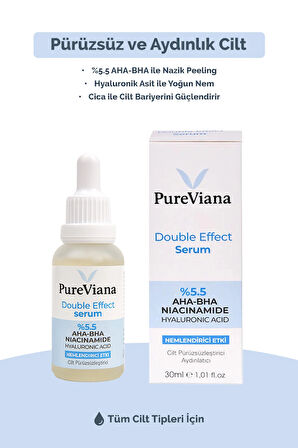 Double Effect Serum 30ML – AHA-BHA + Niacinamide + Hyaluronik Asit – Aydınlatıcı, Gözenek Sıkılaştırıcı, Ton Eşitleyici