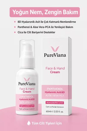 Nemlendirici Yüz Kremi 60ml – Hyaluronik Asit 8D + Aloe Vera + Cica – Bariyer Onarıcı, Yatıştırıcı