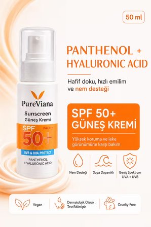 Güneş Kremi Spf 50+ Pa++++ 50ML – Yüksek Koruma, Nemlendirici, Leke Karşıtı, Cilt Tonu Eşitleyici – Yeni Nesil Filtreli