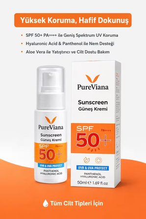 Güneş Kremi Spf 50+ Pa++++ 50ML – Yüksek Koruma, Nemlendirici, Leke Karşıtı, Cilt Tonu Eşitleyici – Yeni Nesil Filtreli