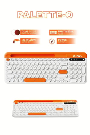 Palette-O Multimedya Tuşlu - 20 Milyon Tıklama -Dual Mode (2.4ghz + Bluetooth) - Full Size Ofis Klavyesi