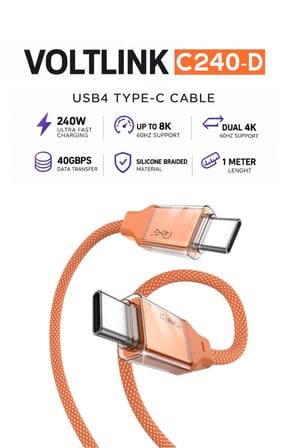 VOLTLINK C240 240W Type-C to Type-C Şarj ve Data Kablosu 1 Metre Silikon Örgülü 480Mbps USB 2.0