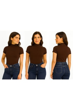 Body Yarım Balıkçı Yaka Kısa Kol Örme Kumaş Viskon body kadın
