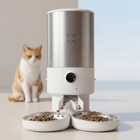 Xenon Smart Akıllı Mama Kabı (Kameralı) & Çift Kase Kiti | Paslanmaz Çelik, 5L, BPA Free, Sesli Görüş Destekli
