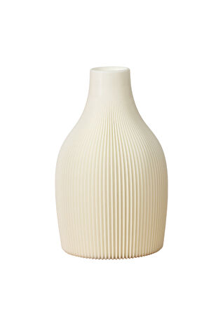 Krem Çizgili Dekoratif Vazo | Modern Salon, Masa & Raf Üstü İçin Şık Hediyelik Obje – 19 cm