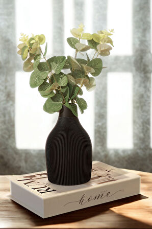 Siyah Çizgili Dekoratif Vazo | Modern Salon, Masa & Raf Üstü İçin Şık Hediyelik Obje – 19 cm
