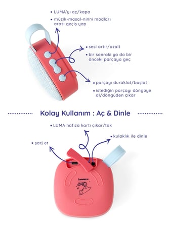Lumaverse Luma Şarkı ve Hikaye Kutusu - Eğitici Masalcı & Radyasyonsuz Uyku Ve Yol Arkadaşı - Kırmızı