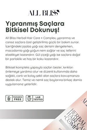All Bliss Bitkisel Saç Bakım Serumu 50 ml – Yıpranmış Saçlar İçin Onarıcı ve Parlatıcı Bakım | Jojoba, Gül Yağı, Macadamia