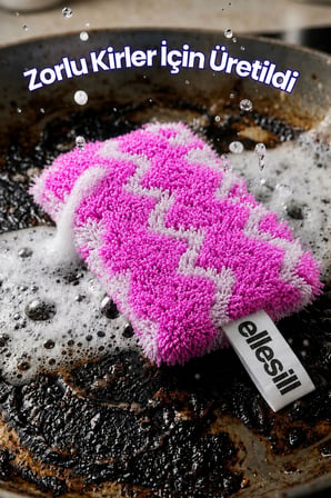 Ellesill Scrub Pro Bulaşık Süngeri - Pembe Renk 12x7x3 cm