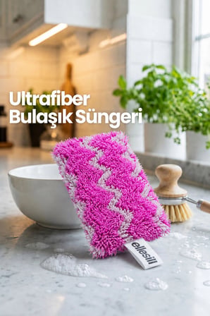 Ellesill Scrub Pro Bulaşık Süngeri - Pembe Renk 12x7x3 cm