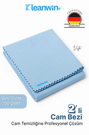 Vista Mavi Mikrofiber Cam Bezi 50x70cm 200 GSM 2’li Set Araba ve Ev Cam Temizlik Bezi