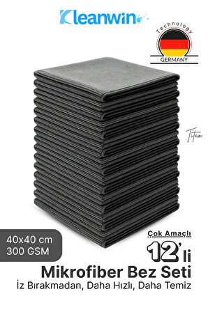 12 Adet 40x40Cm Titan Mikrofiber Bez Araba Kurulama, Oto Yıkama ve Çok Amaçlı Temizlik Bezi