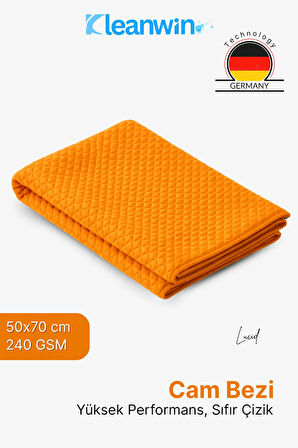 Lucid Mikrofiber Araba Cam Bezi 50x70 cm 240 GSM – Turuncu, İz Bırakmaz Cam Silme ve Kurulama Bezi