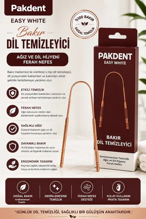 Pakdent Easywhite U Tipi Bakır Dil Temizleyici Antibakteriyel Ergonomik Tasarım