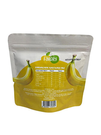 FairDry Muz Dilim, Freeze Dried, Dondurularak Kurutulmuş, Meyve Kurusu, Katkısız, Çıtır Meyve Cipsi