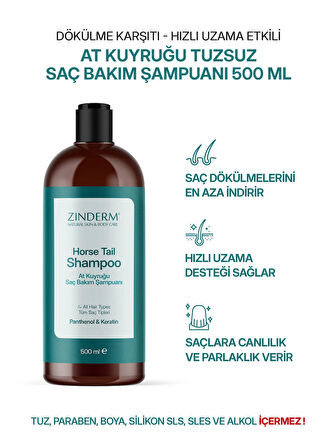 Zinderm At Kuyruğu Şampuanı -  Hızlı Uzama Etkili Tuzsuz Şampuan (2 Adet x 500 Ml)