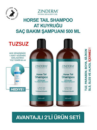 Zinderm At Kuyruğu Şampuanı -  Hızlı Uzama Etkili Tuzsuz Şampuan (2 Adet x 500 Ml)