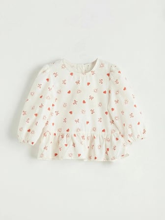 LCW baby Ekru Kız Bebek Desenli Bluz ve Jean Pantolon