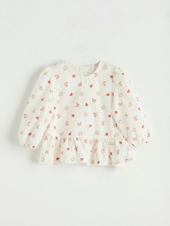 LCW baby Ekru Kız Bebek Desenli Bluz ve Jean Pantolon