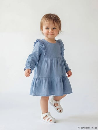 LCW baby Mavi Fırfırlı Kız Bebek Müslin Elbise