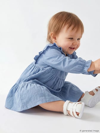 LCW baby Mavi Fırfırlı Kız Bebek Müslin Elbise