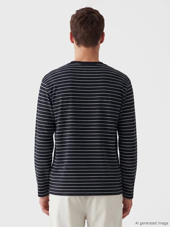 LCW Vision Lacivert Bisiklet Yaka Çizgili Erkek Sweatshirt