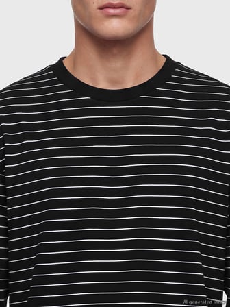 LCW Vision Lacivert Bisiklet Yaka Çizgili Erkek Sweatshirt