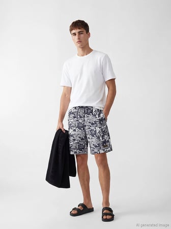 LCW SWIMWEAR Lacivert Diz Altı Boy Desenli Erkek Deniz Şortu