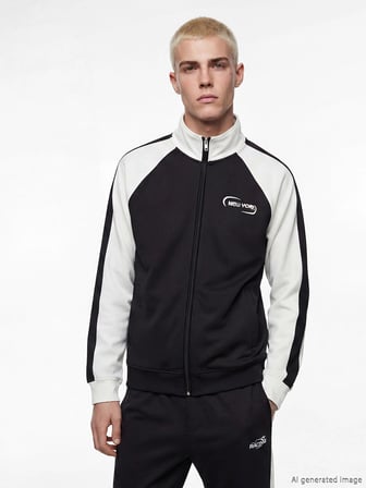 XSIDE Siyah Loose Fit New York Baskılı Erkek Fermuarlı Sweatshirt