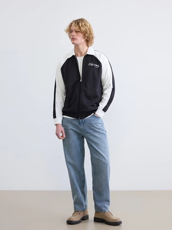 XSIDE Siyah Loose Fit New York Baskılı Erkek Fermuarlı Sweatshirt