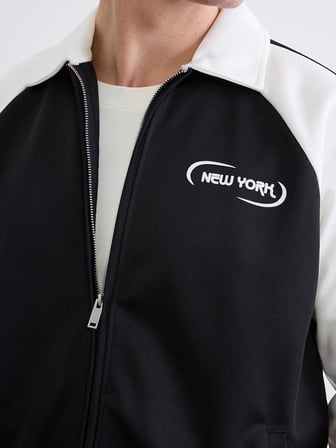 XSIDE Siyah Loose Fit New York Baskılı Erkek Fermuarlı Sweatshirt