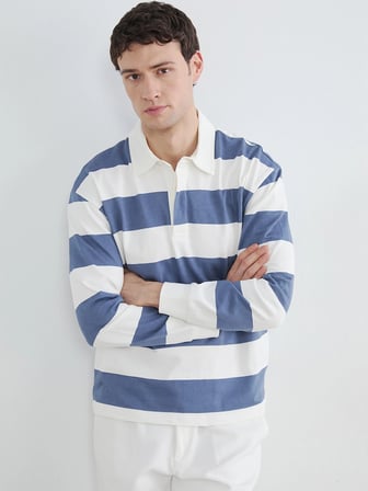 LCW Vision Mavi Polo Yaka Çizgili Erkek Sweatshirt