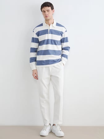 LCW Vision Mavi Polo Yaka Çizgili Erkek Sweatshirt