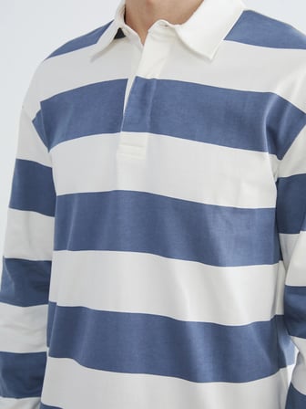 LCW Vision Mavi Polo Yaka Çizgili Erkek Sweatshirt