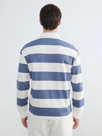 LCW Vision Mavi Polo Yaka Çizgili Erkek Sweatshirt