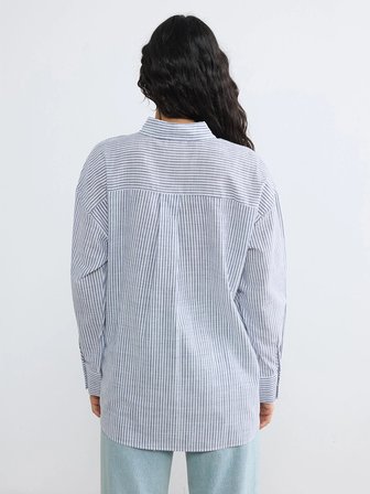 LCW Modest Lacivert Çizgili Poplin Kadın Gömlek Tunik