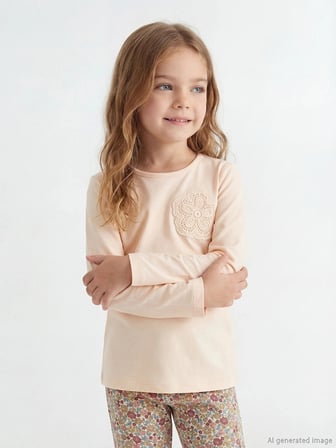 LCW Kids Bej Çiçekli Kız Çocuk Penye Bluz ve Tayt