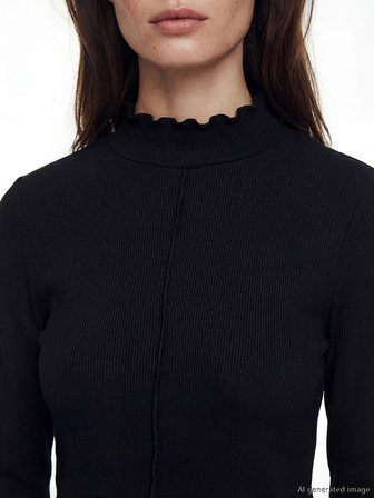 LCW Modest Siyah Fırfırlı Dik Yaka Kadın Body