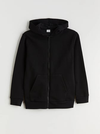 LCW Kids Siyah Kapüşonlu Erkek Çocuk Kalın Fermuarlı Sweatshirt