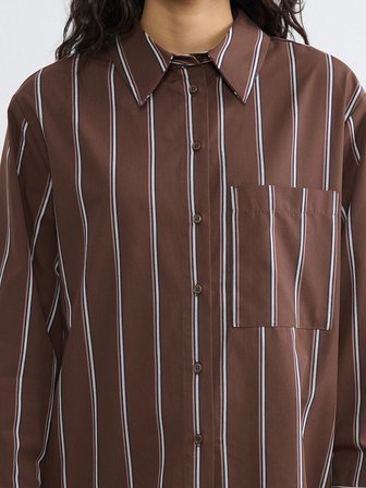 LCW Modest Kahverengi Çizgili Poplin Kadın Gömlek Tunik