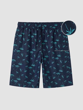 LCW SWIMWEAR Lacivert Diz Altı Boy Palmiye Desenli Erkek Deniz Şortu
