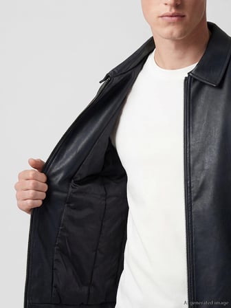 SOUTHBLUE Siyah Regular Fit Erkek Deri Görünümlü Ceket
