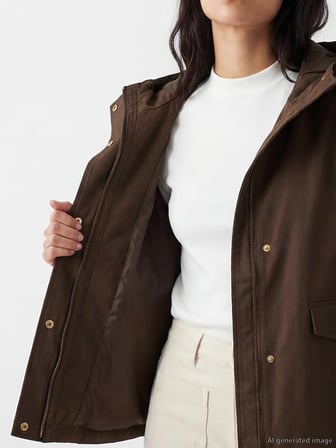 LCW Vision Kahverengi Kapüşonlu Oversize Kadın Yağmurluk