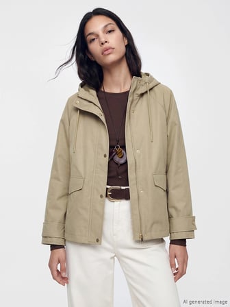 LCW Vision Haki Kapüşonlu Oversize Kadın Yağmurluk