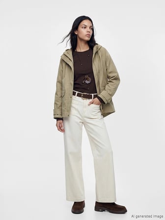 LCW Vision Haki Kapüşonlu Oversize Kadın Yağmurluk